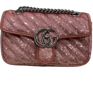Gucci Sequin Matelasse Diagonal GG Marmont Shoulder Bag Pink